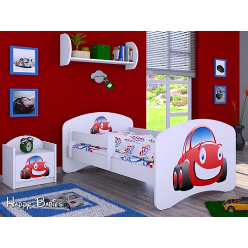 Postel Happy Babies se zábranou Bílá Autíčko červené 160x80 Dětská postel